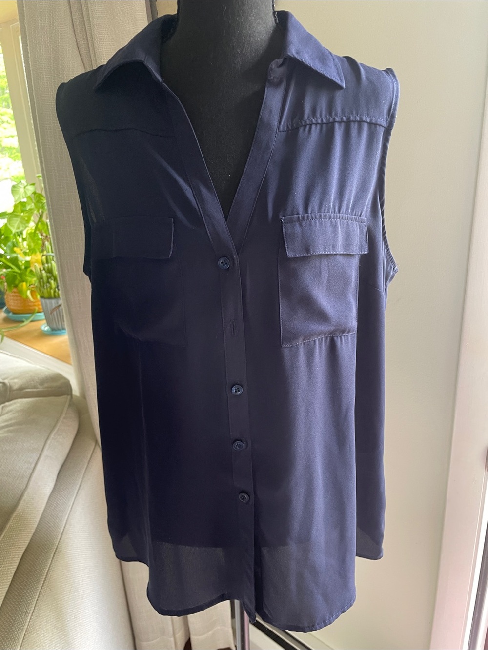 Sleeveless Navy Button-Down Utility Blouse NWOT